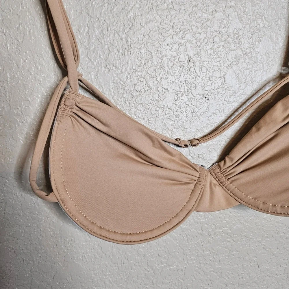 Frankies Bikinis Maggie Underwire Bikini Top Tan Small Ruched Swimwear